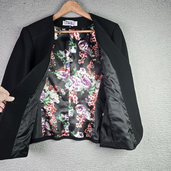 Tahari Arthur S Levine Black Floral Lined Blazer Jacket 14 Boxy Career Modern - Picture 6 of 15